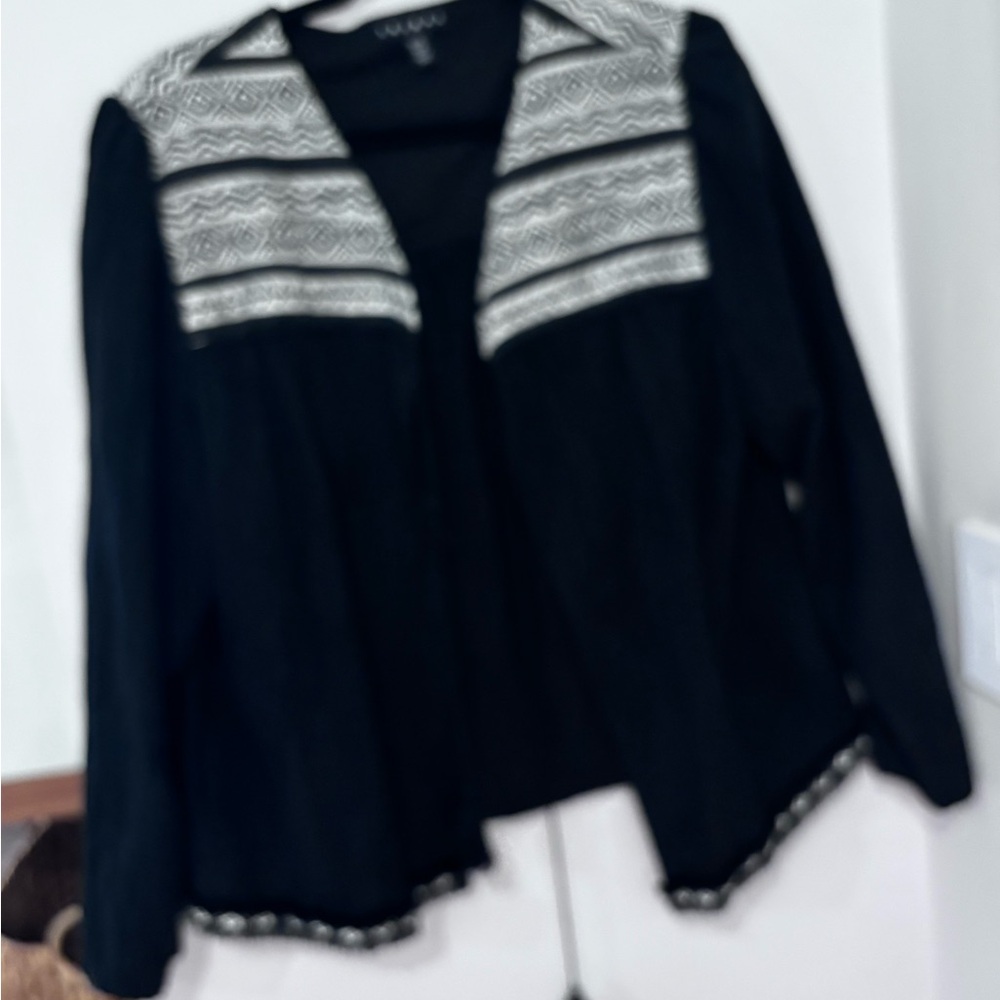 Tribal Black Tunic Top with White Embroidered Yoke